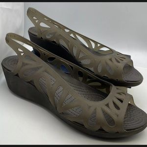 Womens Croc Wedge Heel Brown Size 11